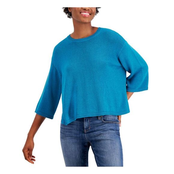 EILEEN FISHER Womens Turquoise Crew Neck Top L